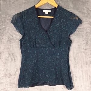 Womens Top‎ 8 Vintage Green Silk Babydoll Y2K Boho Floral Forest Fairy Feminine